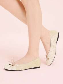 CUCCOO DOLLMOD French Round Toe Soft Sole Hollow Ballet Shoes Women's Fashion Women Wear Comfortable Soft Sole Low Vamp Temperament Velvet Versatile Flat Sole Shoe Valentine's Day - Apricot - View 3