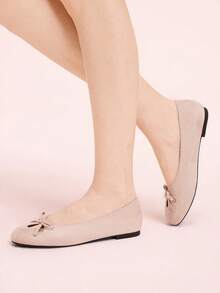 CUCCOO DOLLMOD French Round Toe Soft Sole Hollow Ballet Shoes Women's Fashion Women Wear One Pedal Comfortable Soft Sole Low Vamp Velvet Versatile Flat Sole Shoes Valentine's Day - Dusty Pink - View 3