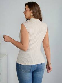 SHEIN Tall CURVE 2件装加大码女式纯色休闲罗纹高领背心，夏季女装，情人节、毕业典礼、母亲节礼物，适合高挑丰满女性，休闲女装，女士正装 - 彩色 - 查看 2