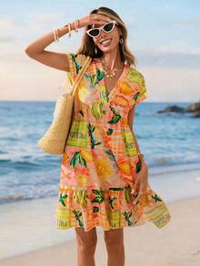 Sylviya 休闲女士度假娃娃剪影印花连衣裙，度假 - 彩色 - 查看 6