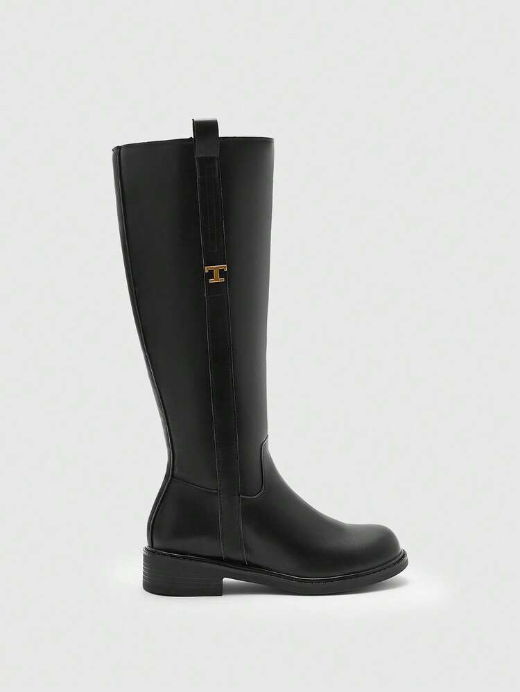 CUCCOO BIZCHIC Women's Vintage Slimming High Shaft Riding Boots, Dark Colored PU Material, Thick Heel Round Toe Knee High Boots, Versatile Autumn/Winter New Arrival Valentine's Day Spring Shoes