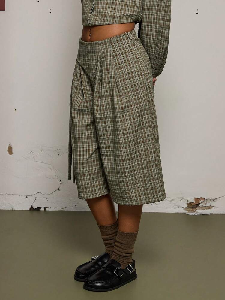 COUREZ 长款格纹短裤，配有吊带腰带细节 / Y2K 春季女装，可爱短裤，适合外出派对、锐舞节等场合，夏季短裤，夏季穿搭，低腰短裤，长款格纹 - 彩色 - 查看 6
