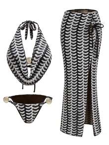 Swim Oasis 夏季海滩度假女士露背吊带特殊面料上衣，侧系带裤子，侧系带泳衣和裙子 - 彩色 - 查看 4