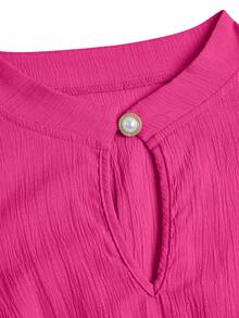 SOLERSUN 加大码蓝色立领前开襟无袖束腰系带连衣裙女式优雅休闲时尚通勤外出连衣裙夏季新款女装 - 玫紅色 - 查看 7