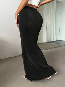 Firerie Chân váy nữ màu xanh lá cây thanh lịch, tối giản, cạp thấp, thích hợp cho kỳ nghỉ hè và những buổi hẹn hò. - màu đen - Xem 2