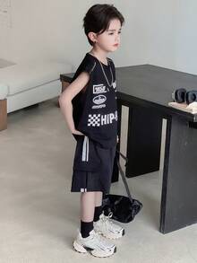 Dazy Kids 男童侧条纹工装口袋宽松短裤 - 黑色 - 查看 2