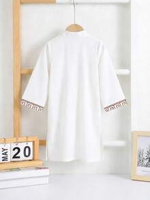 SHEIN 男婴休闲复古印花宽松长衬衫，阿拉伯风格，适合春夏穿着 - 白色 - 查看 3