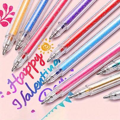 48pcs/24pcs/18pcs/12pcs/8pcs Color Flash Ballpoint Pen Set, 1.0mm Medium Pen Tip, Waterproof, Plastic Ball Pen, Clear And Visible Ink Volume, Suitable For Cardboard, Painting, Marking, Diary, Coloring, Art Projects. 48 Colors To Choose From, Very Bright Metallic Colors Back To School