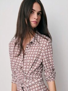 Nöista Printed Jumpsuit Features Long Sleeves, A Classic Shirt Collar With Front Buttons, A Fittedwaist With A Self-Tie Belt, And A Wide-Leg Silhouette For A Flattering. Spring, Summer, Total Look, Women, - Brown - View 6