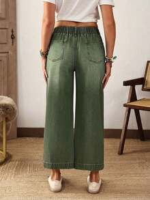 EMERY ROSE Plus Size Solid Color Casual Denim Jeans - Green - View 2
