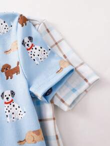 SHEIN GraphicGems Bộ đồ ngủ 4 món ôm sát cho bé trai, áo tay ngắn in hình chó hoạt hình dễ thương và quần dài, áo tay ngắn in họa tiết kẻ caro và quần short, bộ đồ ngủ. - Nhiều màu - Xem 6