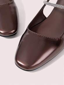 CUCCOO DOLLMOD 女士黑色亮面漆皮平底玛丽珍鞋，方头设计，方便穿脱，适合通勤、约会、聚会、购物、圣诞节等场合。 - 銅色 - 查看 8