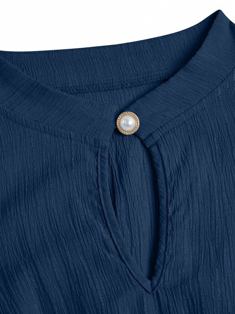 SOLERSUN Plus Size Blue Color Stand Collar Front Cut Out Sleeveless Cinched Waist Tie Knot Dress Women Elegant Casual Fashion Commuter,Going Out Dress,Summer New Women's Clothing - Navy Blue - View 7