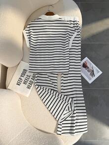 GlowEve 两件套女士菠萝提花 Polo 领套装，度假休闲女装 - 黑與白 - 查看 2