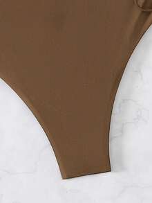 Swim Chiccia Quần bikini nữ màu trơn có dây rút bên hông và nhún bèo - màu nâu - Xem 8