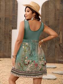 SHEIN VCAY Plus Size Vintage Floral Print Casual Loose Dress, Suitable For Summer - Multicolor - View 2