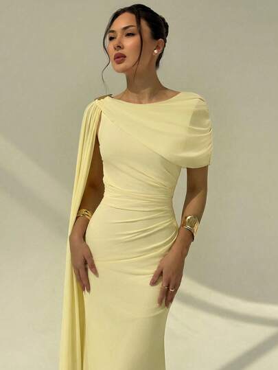 Aloruh Women's Solid Color Ruffle Tie Design Elegant Waist Cinched Dress For Party Wedding Guest Dress Women Wedding Guest Dress  Dress For Wedding Guest Formal Dresses For Wedding Guest Dresses For Wedding Event Wedding Guest Dress Elegant  Wedding Guest Wedding Guest Dresses  Wedding Dress Guest  Dresses For Wedding Guest Evening Dress Chic Wedding Dresses For Wedding Wedding Guest Dress Women Bridal Shower Dress White  Elegant Modest
Creamy Yellow Mesh Sleeveless Dress With Asymmetrical Shoulder Ribbons And Metal Buckles-Elegant, Goddess-Like, And Romantic For Dates