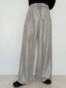 FRIFUL Women's Fashionable Commuter Metallic Wide Leg Pants - Gold - View 8