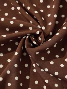EMERY ROSE 大码女式春季休闲度假棕色波点荷叶边泡泡袖连衣裙 - 咖啡棕 - 查看 5