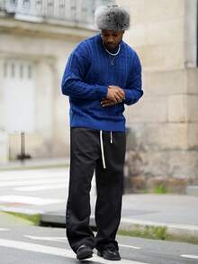 Heavens Edit 男士厚款休闲宽松直筒裤，适合秋季 - 黑色 - 查看 1