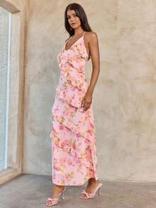 Enchnt 性感纯色无袖系带露背长裙，欧美时尚 - 粉色 - 查看 6