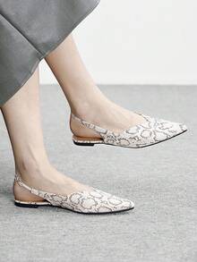 CUCCOO BIZCHIC Snake Skin Mule Slippers, Grey & White Textured Minimalist Pointed Toe, Suitable For Commuting And Dating, Low-Key Wild Vintage High-End Feel - snake pattern - View 3