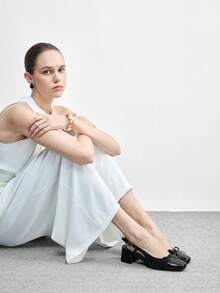 CUCCOO BIZCHIC 女士时尚经典后系带黑色平底鞋，适合圣诞节穿着 - 復古黑 - 查看 6
