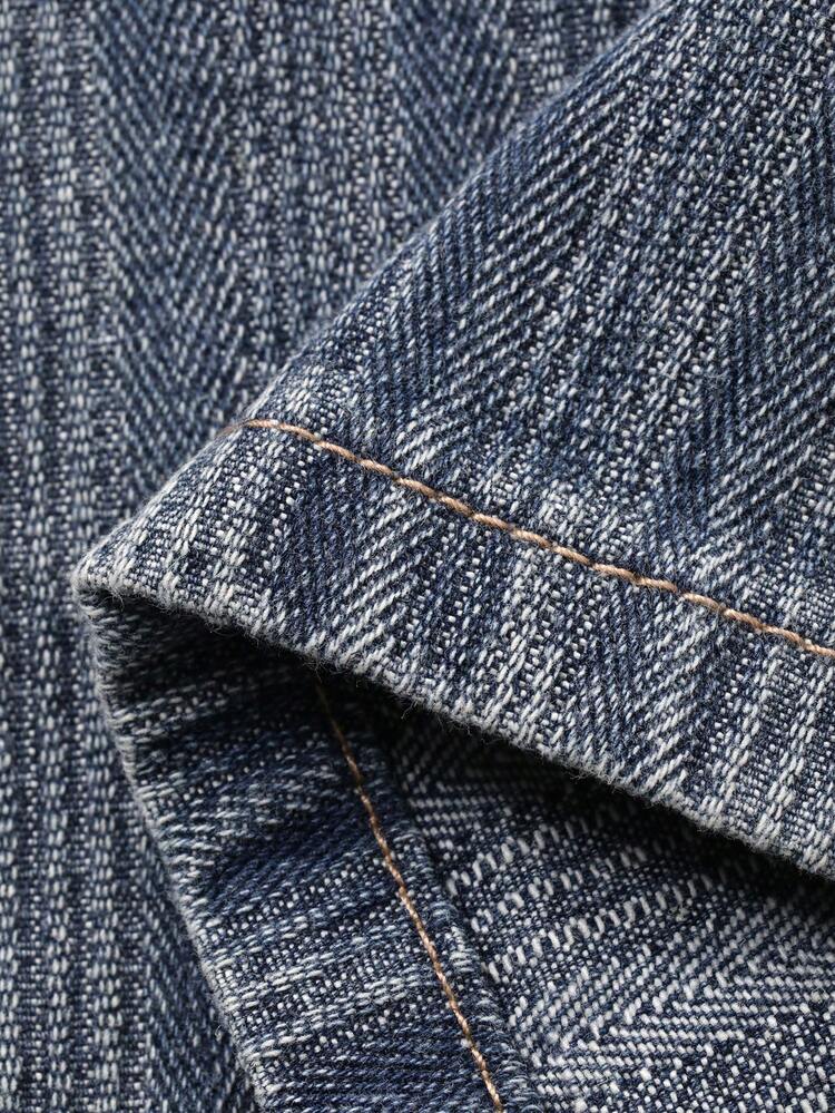 Men's Spring Solid Blue Washed Striped Fabric Elastic Waist Jeans