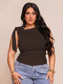 SHEIN BAE Plus Size T-Shirts, Going Out Tops - Coffee Brown - View 1