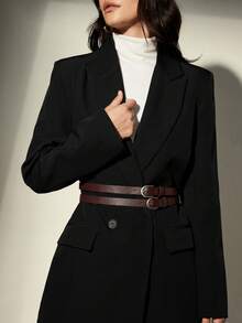 Aveloria Modichic Women's Lapel Collar Loose Long Sleeve Blazer Jacket With Dual Waist Belts - Black - View 4