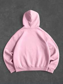 Manfinity EMRG 男士休闲时尚街头字母印花落肩宽松拉链抓绒连帽卫衣，秋冬款 - 彩色 - 查看 2