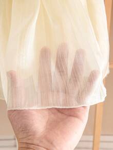 女婴优雅可爱公主裙，杏色花卉欧根纱无袖连衣裙 - 杏色 - 查看 9