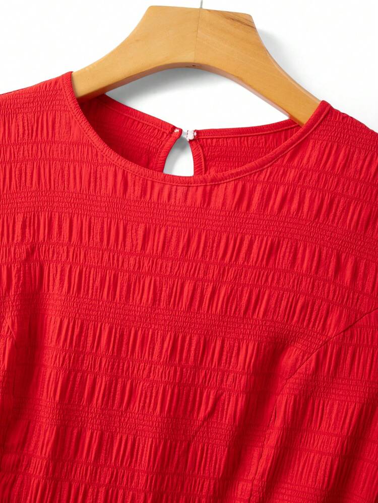 Franclia שמלת קיץ אדומה עם צווארון עגול ומותן צמוד ושרוולים קצרים לנשים, מתאימה לדייטים, נסיעות עסקיות, מפגשי חג - אדום - ראה 6