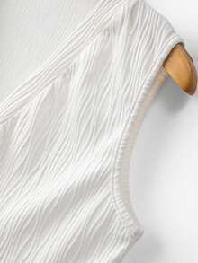 Franclia 女士V领单排扣荷叶边下摆无袖休闲/工作/约会/日常穿着上衣，优雅百搭 - 白色 - 查看 5