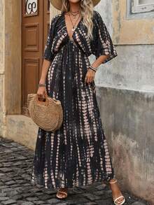 Brillora Đầm nữ kiểu dáng thường ngày, họa tiết nhuộm tie-dye, thích hợp cho kỳ nghỉ. - màu đen - Xem 1