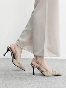 CUCCOO BIZCHIC 女士优雅蛇纹图案高跟鞋，适合圣诞节通勤穿着 - 淡杏色 - 查看 4