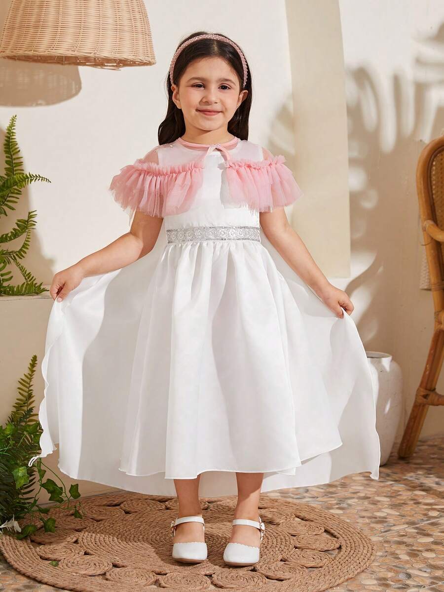 SHEIN Young Girl Fashionable Princess Style Mesh Design 2pcs/Set Outfit - Multicolor - View 1