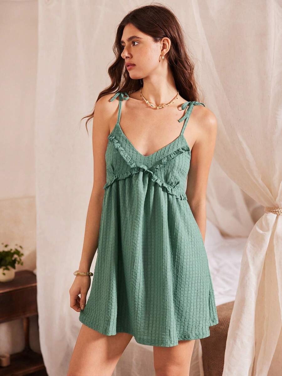 Bohemian Style Spaghetti Strap Women Nightgown - Green - View 1