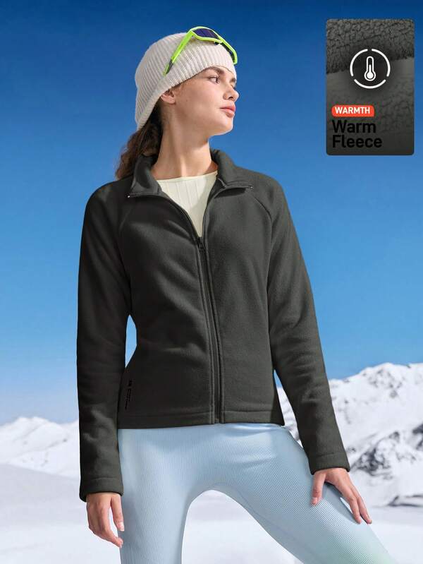 In My Nature Women's Solid Color Raglan Sleeve Zipper Front Outdoor Fleece Jacket Women's Outdoor Clothes Sport Jacket For Women Yoga Jacket Women Hike Clothes Women