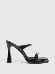 CUCCOO SZL Women's Buckle Design Fashion Daily Wear High Heel Sandals - Black - View 2