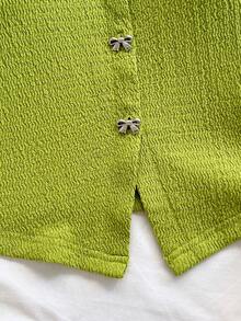 Soleia Women's Fluorescent Green Metallic Bow Decor Fashionable New Short Sleeve Top - Green - View 4