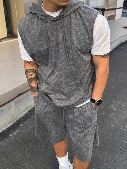 DAZY Men's Sleeveless Floral Print Textured Fabric Tank Top And Shorts Set, Summer