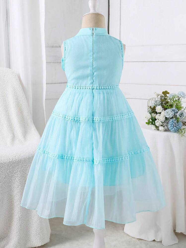 Elladie kids 少女公主风薄纱3D蝴蝶中长优雅连衣裙 - 藍色 - 查看 2