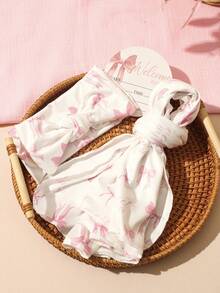 SHEIN 3件組白色黑波點夏季趣味圖案嬰兒派對新生兒包巾頭帶附出生公告姓名卡 嬰兒拍照道具 - 彩色 - 查看 2