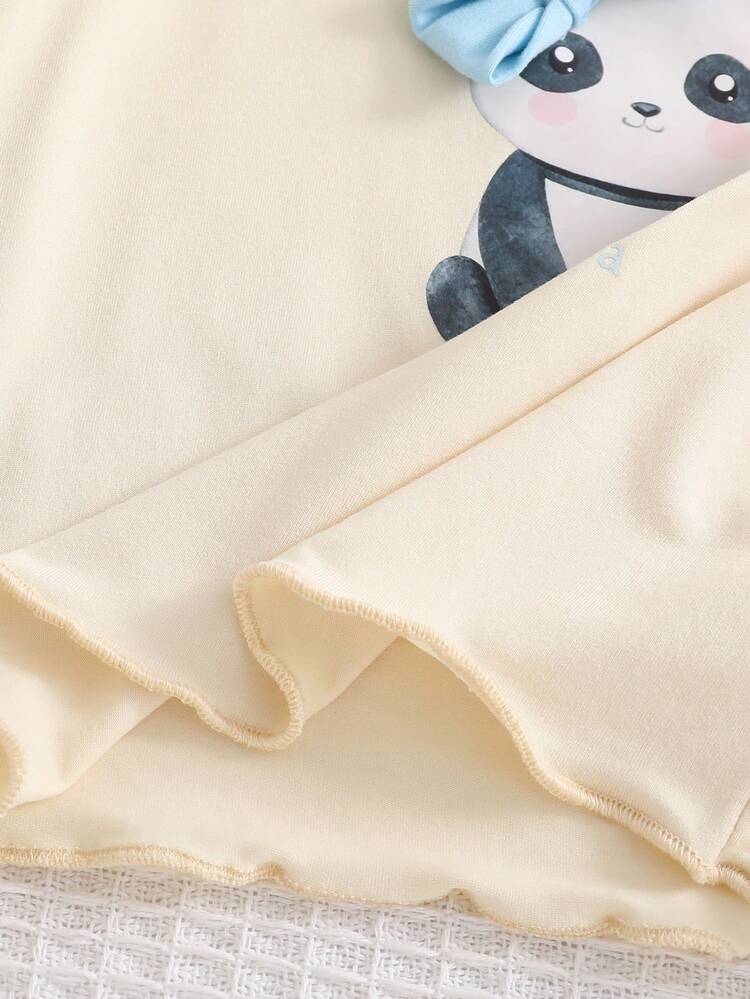 Girls Pajamas, Cute Panda Print Knit Short Sleeve & Long Pants Soft & Comfortable Sleepwear Set - White - View 5