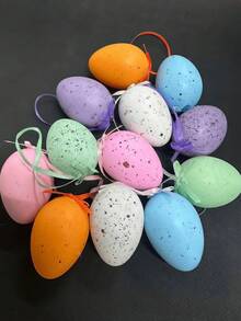 Easter Egg Hanging Decorations Set Of 24 - Colorful Plastic Eggs For DIY, Party, Tree & Spring Festival Decorating - Multicolor - View 6