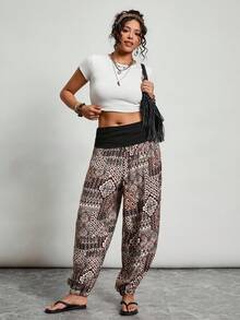 SHEIN LUNE Quần dài in họa tiết cỡ lớn kiểu dáng thường ngày - Nhiều màu - Xem 5