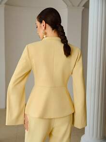 ZEYLAH Women's Elegant Pleated Blazer, High-End Stand Collar Jacket, Spring/Summer - Yellow - View 6