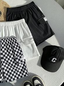 SHEIN 3件套男女宝宝休闲时尚工装裤短裤套装，春夏款，宝宝下装，街头风 - 黑與白 - 查看 6