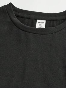 少女两件套：修身黑色印花短袖圆领T恤 + 宽松做旧灰色字母印花阔腿裤，春夏款 - 黑色 - 查看 6